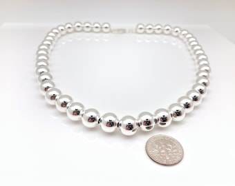 10mm Italian Sterling Silver Bead Necklace or Bracelet