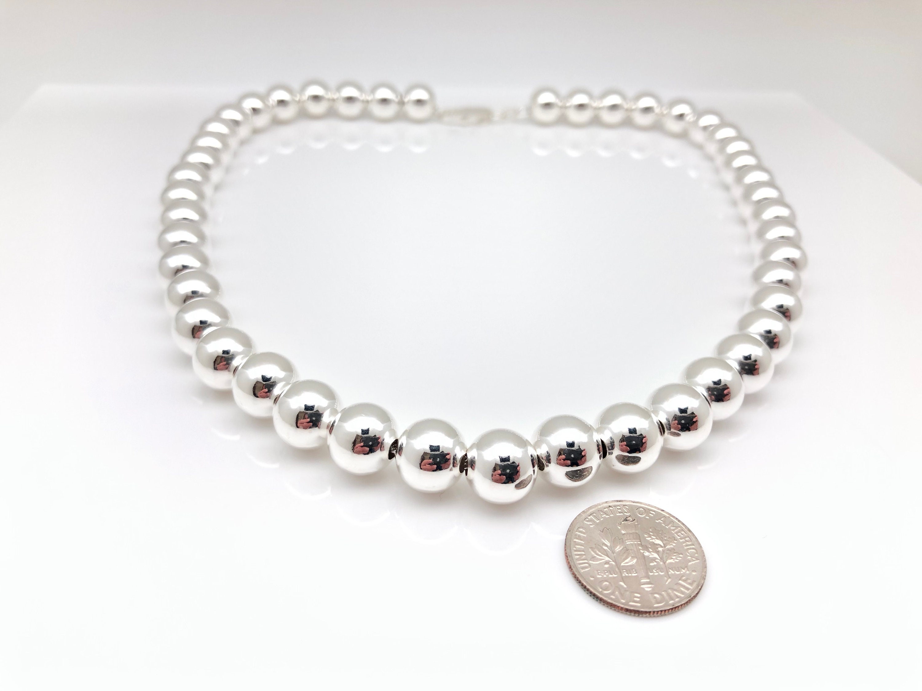 Sterling Silber Ball Perlenkette Halskette: 1.5, 3, 4, 5, 6, 8 & 10 Mm Durchmesser Ball Optionen - Österreich