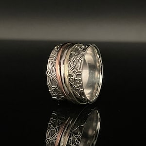 Tri-Tone Spinner Ring Size 8, 9, 10 // 925 Sterling Silver with Bronze and Copper // Oxidized