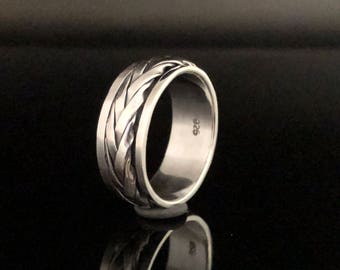 Braid Spin Ring // 925 Sterling Silver // Bali Spinner Ring // Sterling Spinner Ring // Men&#39;s Silver Spin Ring