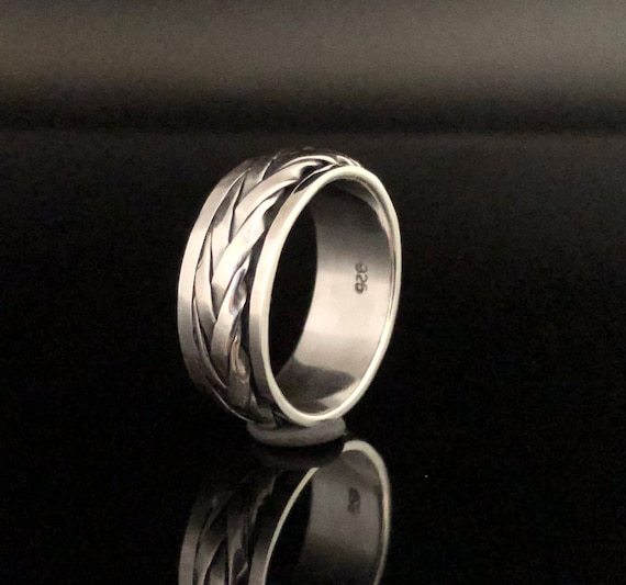 mens spin ring sterling silver Hallmarked 925 large sizes 7us to 12us spinner