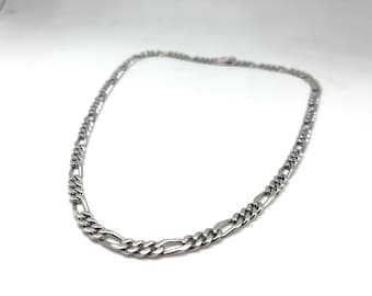 Handmade Figaro Silver Necklace - 925 Sterling Silver - 22 to 24 Inch Lengths