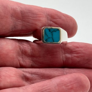 Myshiwu Sterling Silver Turquoise Ring For Men | Vintage Signet Style, Sizes 8-9.5, Handcrafted With Artificial Turquoise - View #7