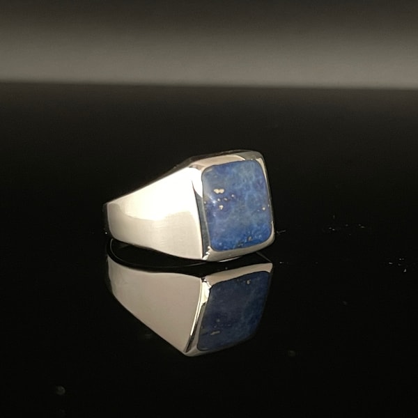 Blue Lapis Signet Ring: 925 Sterling Silver, Men's Ring