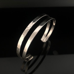 Hammered Double Band Silver Cuff - Hammered Silver Cuff - 925 Sterling Silver -- Silver Cuffs