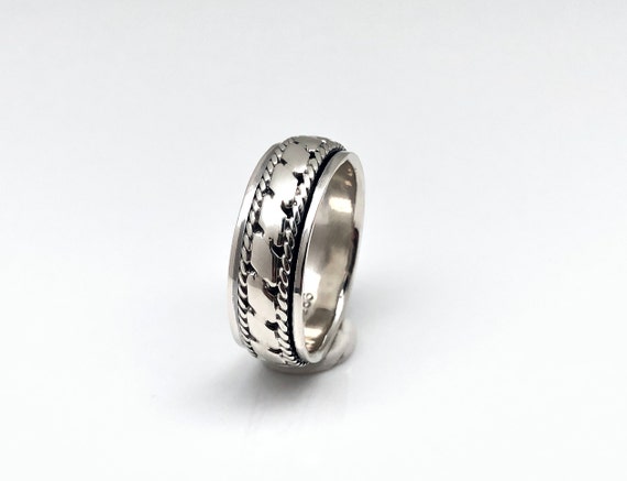 Wide Band Hammered Rope Spin Ring: Oxidized Sterling Silver 925 - Etsy
