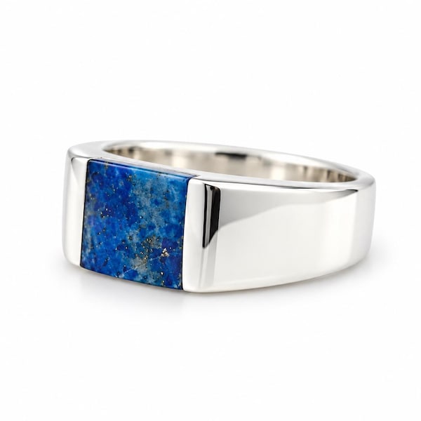 Squared Lapis Lazuli Signet Ring 925 Sterling Silver - Mens