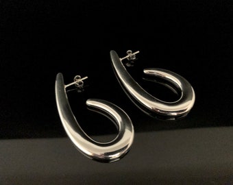 J Hoop Earrings - 925 Sterling Silver - High Polished -- Post Backings