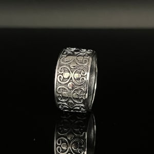 Wide Bali Pattern Silver Band Ring // 925 Sterling Silver // Oxidized // Sizes 7 to 12