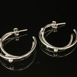 Layered Ball Hoop Earrings - 925 Sterling Silver -- Silver Hoops
