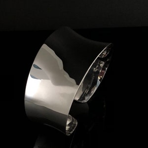 Concave Sterling Cuff - Wide Silver Cuff Bracelet -- 925 Sterling Silver