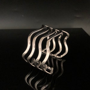 Wavy Wide Silver Cuff Bracelet - 925 Sterling Silver - Layered Silver Cuff - Wide Silver Cuff