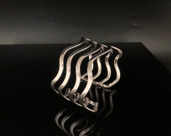 Wavy Wide Silver Cuff Bracelet - 925 Sterling Silver - Layered Silver Cuff - Wide Silver Cuff