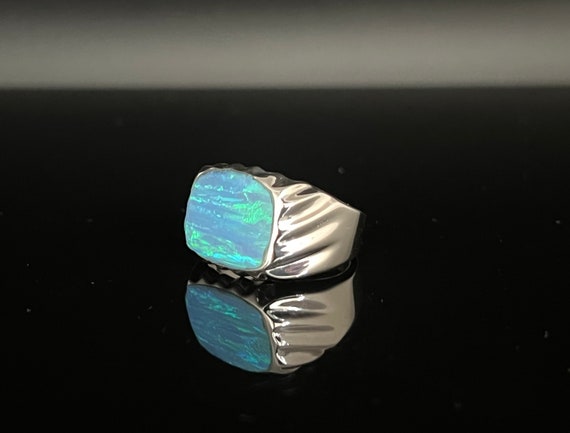 Chevaliere opale pour homme Argent sterling 925 Bague en argent opale bleue lourde Taille 9 10 Etsy France