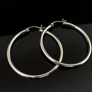 2 Inch Hinged Hoop Earrings - 925 Sterling Silver - Medium Large Sized Hoop Earrings -- Silver Hoops