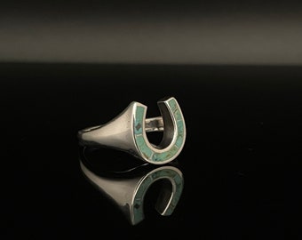 Sterling Silver Horseshoe Ring with Genuine Turquoise Inlay