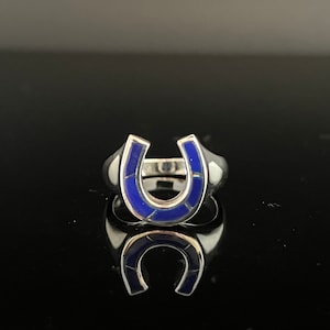 Silver Horseshoe Ring with Genuine Lapis Inlay // 925 Sterling Silver // Horseshoe Ring // Sizes 7 to 12