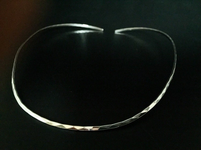 4mm Open Ended Hammered Silver Choker 925 Sterling Silver 16 Inches Contoured Fit Silver Chokers