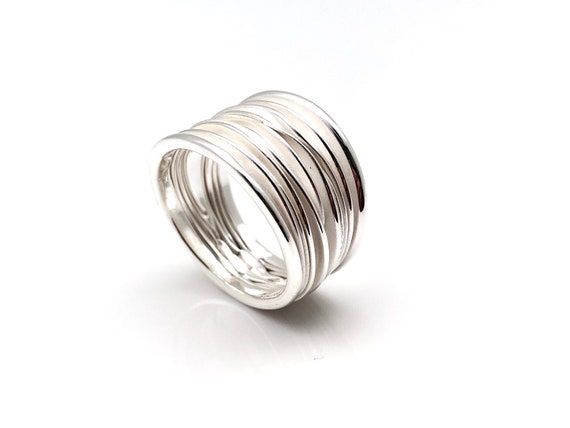 Bague En Argent 925 "Ondulation" - Taille 54, 6,66g - Occasion, Style Sertie