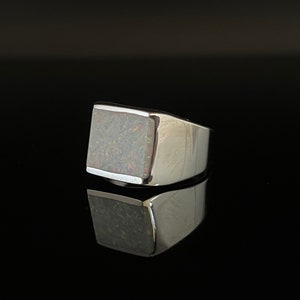 Chevalière rectangulaire en opale pour homme // Argent sterling 925 // Bague en argent avec opale de feu blanche // Taille 8, 9, 11, 12