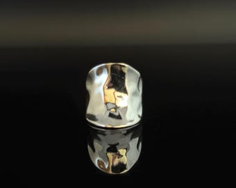 Hammered Sterling Silver Concave Ring: Handmade 925 Silver