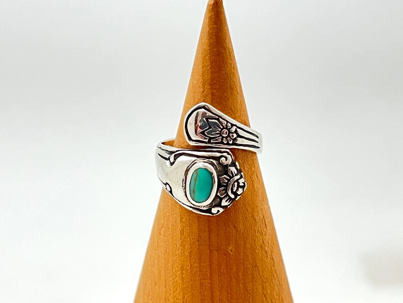 Sterling Spoon Ring with Turquoise // 925 Sterling Silver // Sizes 5 to 10 image 3