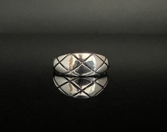 Bague dôme en argent sterling : anneau à motif matriciel