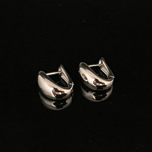 Small Dome Shape Huggie Earrings - 925 Sterling Silver -