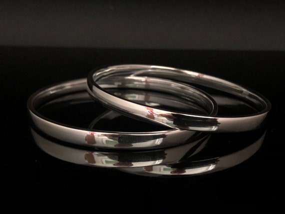5mm Flat Bangle Bracelet - 925 Sterling Silver - Small Size