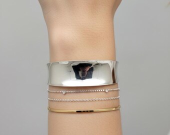 Concave Sterling Silver Cuff Bracelet - Polished Finish