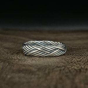 Woven Silver Band Ring // 925 Sterling Silver // Oxidized Men’s Ring // Sizes 7 to 12