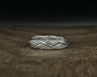 Woven Silver Band Ring // 925 Sterling Silver // Oxidized Men’s Ring // Sizes 7 to 12