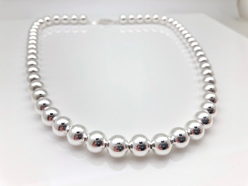 8mm Italian Silver Bead Necklace or Bracelet // 925 Sterling Silver // 7 to 20 Inches Length // Lobster Clasp // Ball Necklace image 2