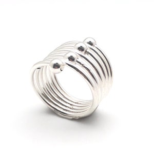 Multi Band Silver Ball Ring - 925 Sterling Silver - Spiral Ball Ring - Silver Ball Ring