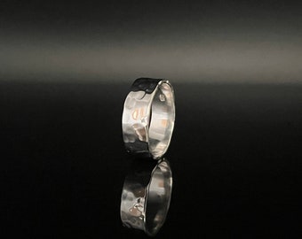Hammered Flat Band Silver Ring // 925 Sterling Silver // 7mm Sterling Band Ring