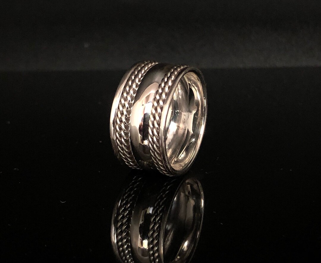 Oxidized Sterling Silver Double Rope Braid Ring - Wide Band - Etsy
