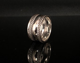 Double Rope Braid Silver Ring // 925 Sterling Silver // Wide Sterling Band Ring