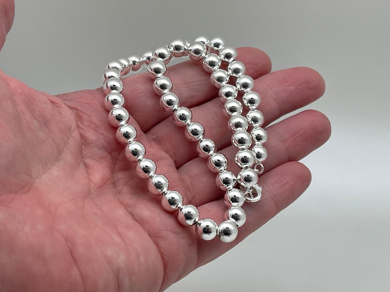 8mm Italian Silver Bead Necklace or Bracelet // 925 Sterling Silver // 7 to 20 Inches Length // Lobster Clasp // Ball Necklace image 6