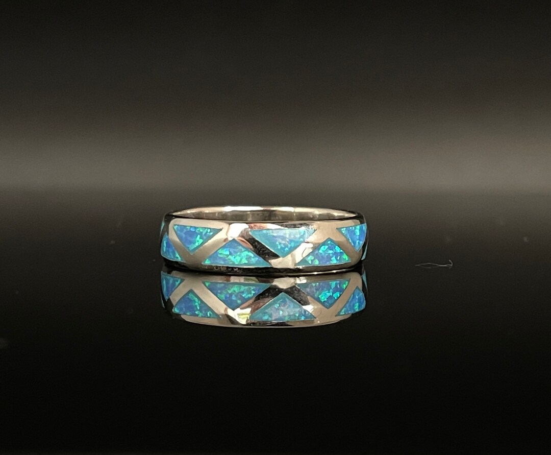 Men's Sterling Silver Opal Inlay Band Ring - Etsy