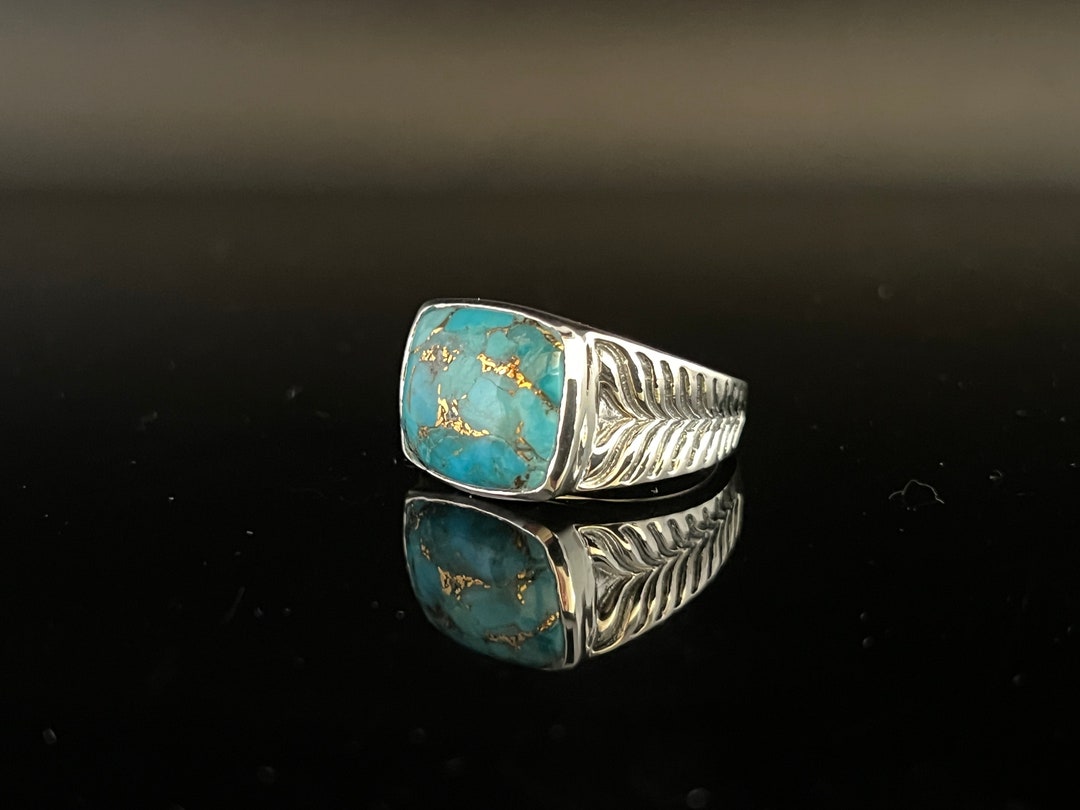 Men’s Genuine Turquoise Silver Signet Ring // 925 Sterling Silver ...