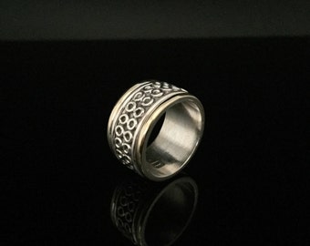 2 Tone Circle Spinner Ring // 925 Sterling Silver with Gold Accent // Silver Spinning Ring