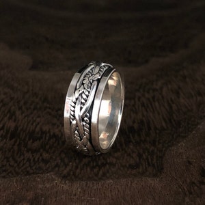 Rope Spin Ring // Sterling Silver 925 // Men's Silver Band Rope Spinner Ring