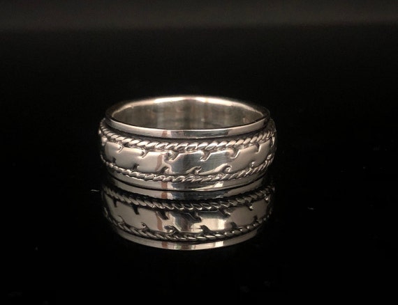 Wide Band Hammered Rope Spin Ring: Oxidized Sterling Silver 925 - Etsy