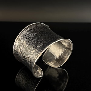 Textured Silver Cuff Bracelet - 925 Sterling Silver - Handmade Silver Statement Cuff