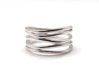 Multi-Band Silver Ring // 925 Sterling Silver // Five Band Ring // High Polished