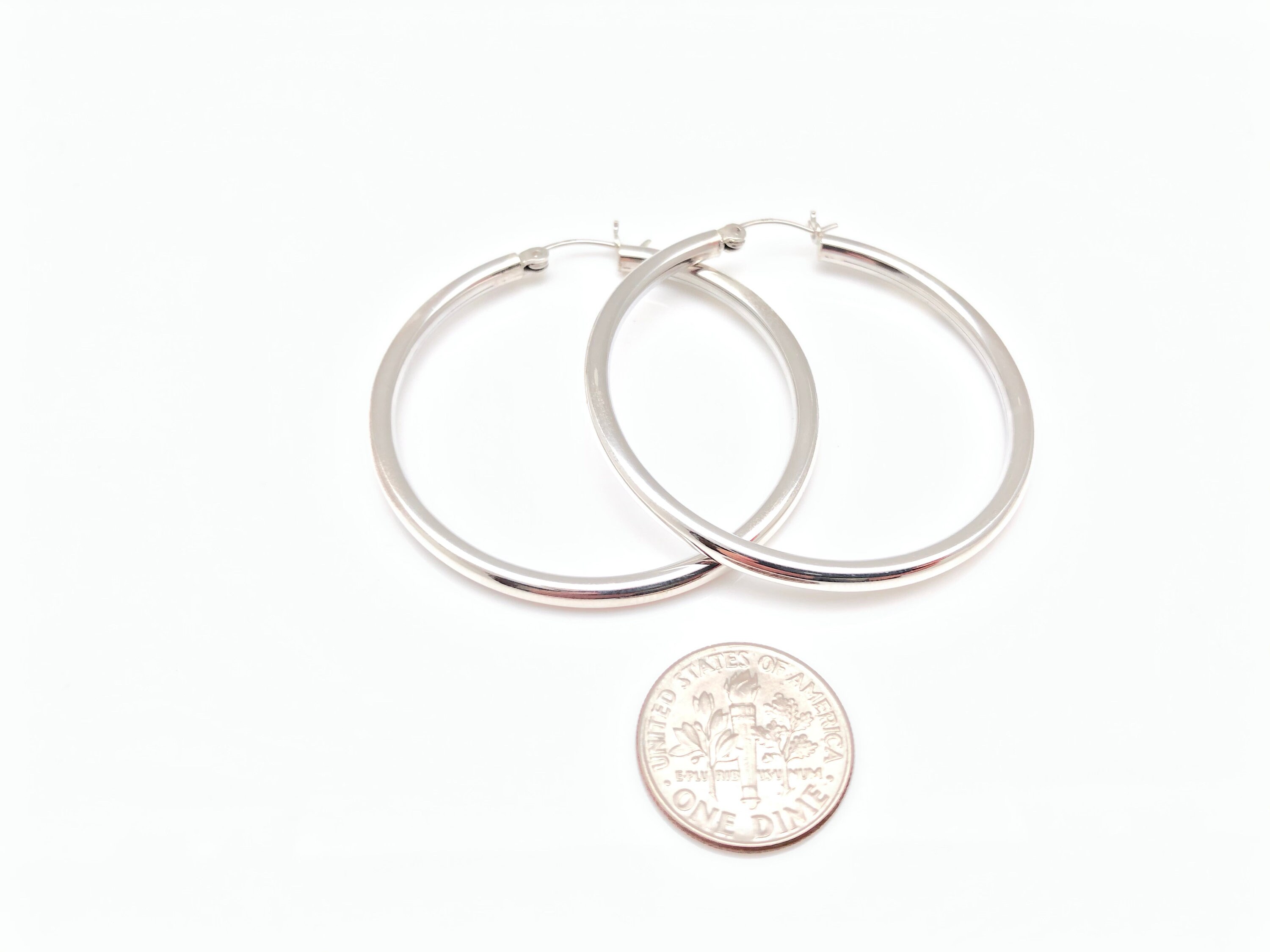 45mm Hinged Hoop Earrings - 925 Sterling Silver - Medium Size