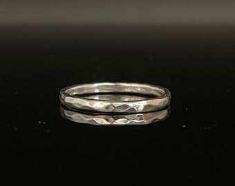 Thin Silver Band Ring // Hammered //2mm // 925 Sterling Silver