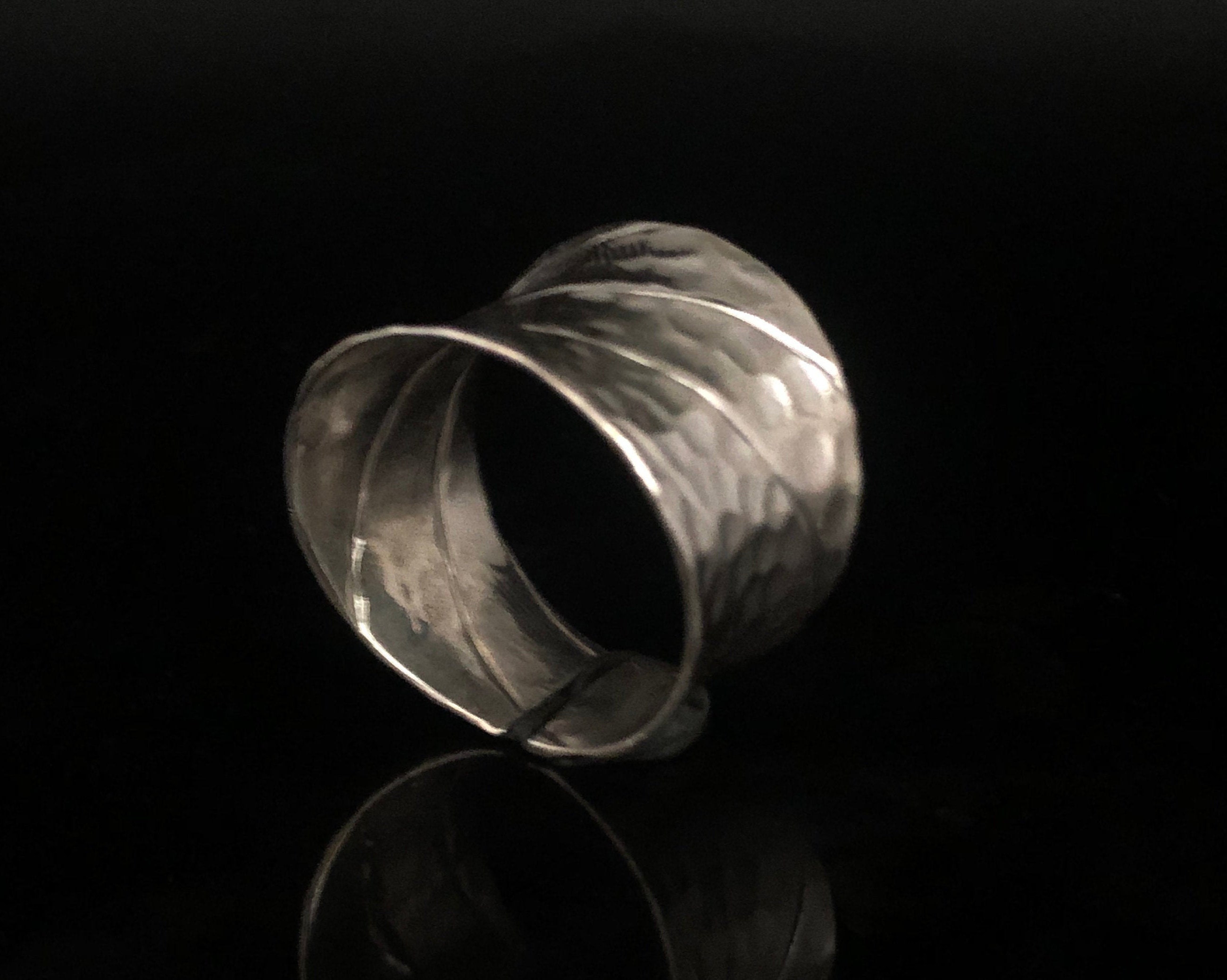 Hammered Concave Silver Ring - 925 Sterling Silver - Adjustable - Etsy
