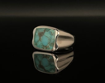 Men's Natural Turquoise 925 Sterling Silver Signet Ring