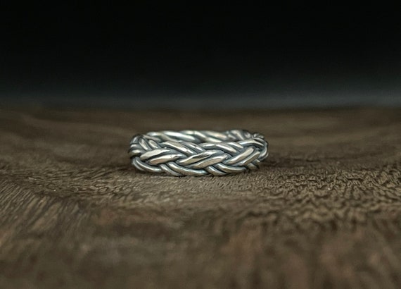 Oxidized Sterling Silver Braided Ring - Rustic Mens Band - Etsy